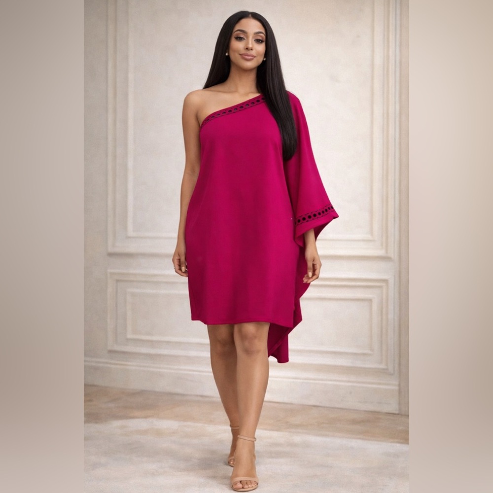 Elegant One-Shoulder Fuscha Dress Size Large